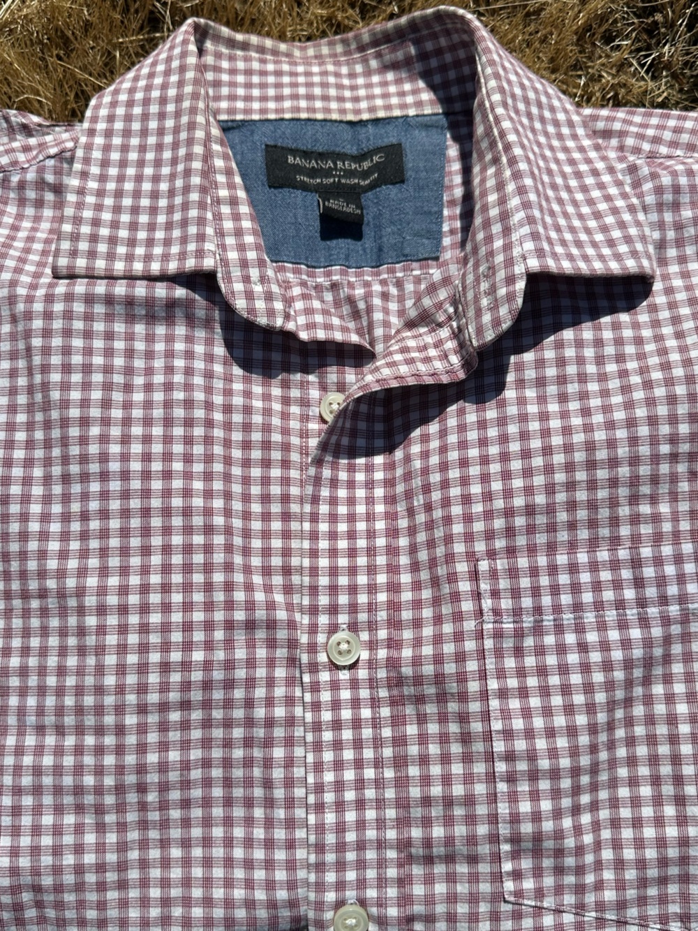 Banana Republic Burgundy and White Gingham Button-Down Shirt